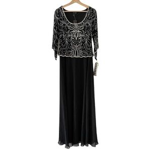 NEW J Kara Black Long Gown Sequin Beaded‎ Bodice Chiffon Formal Elegant Dress 6